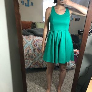 Green waffle knit dress w lace up back